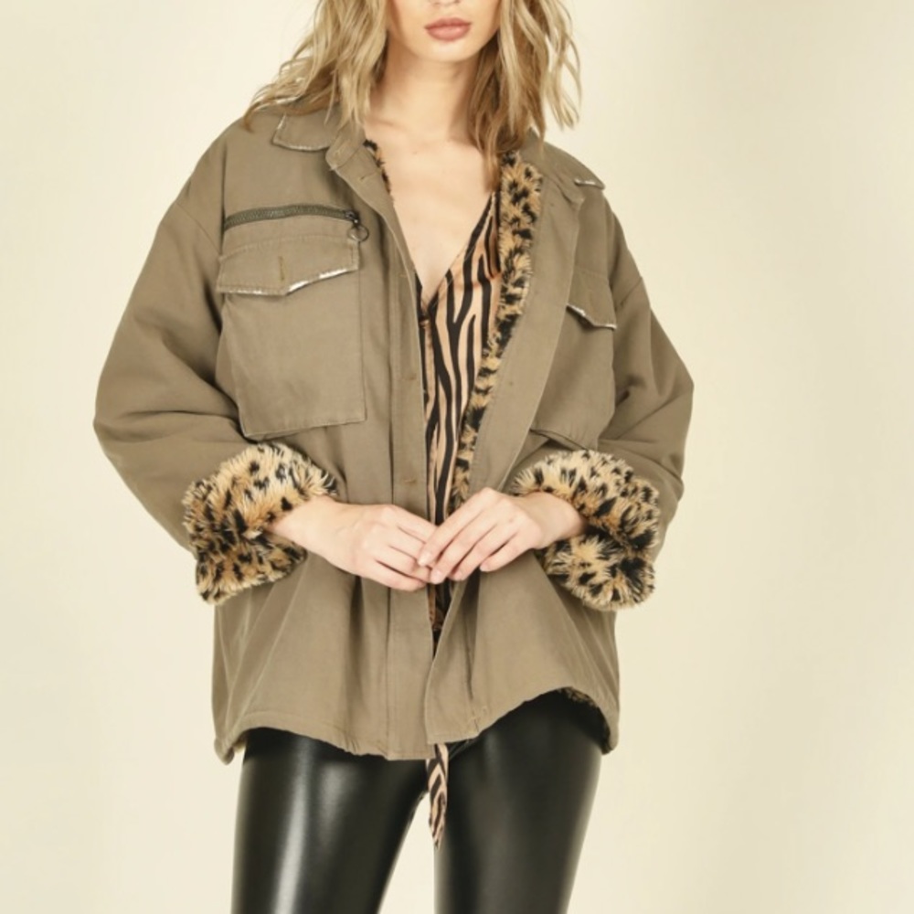 Vintage Havana Military Coat Leopard Lining